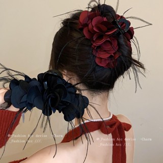 Vải tròn nhiều lớp lông vũ lấy tóc ngọt ngào Hàn Quốc đầu lưng tóc cá mập kẹp phụ kiện tóc cao cấp