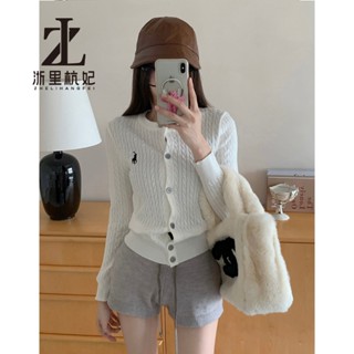 ZHELIHANGFEI Áo khoác cardigan dài tay thêu ngựa Pony hình ngựa