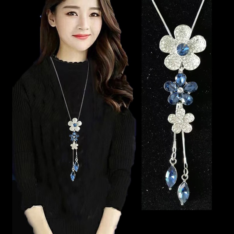 2024 Vòng cổ dài hướng dương mới dành cho nữ Dây chuyền áo len pha lê màu sáng