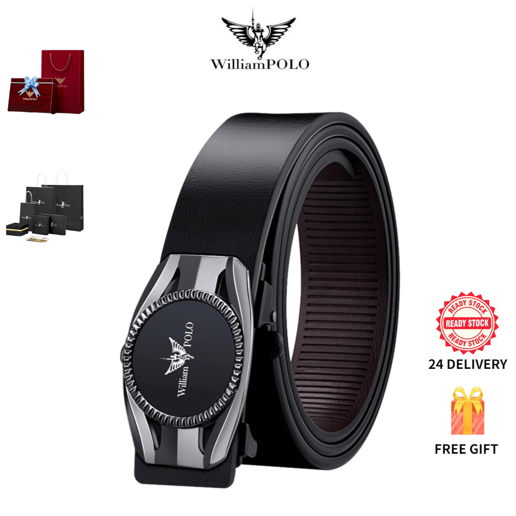 Thắt lưng nam WilliamPOLO da mờ khóa tự động thắt lưng da bò thông thường xu hướng cá tính