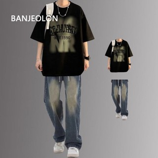 Banjeolon Bộ quần jean ngắn tay nam mùa hè