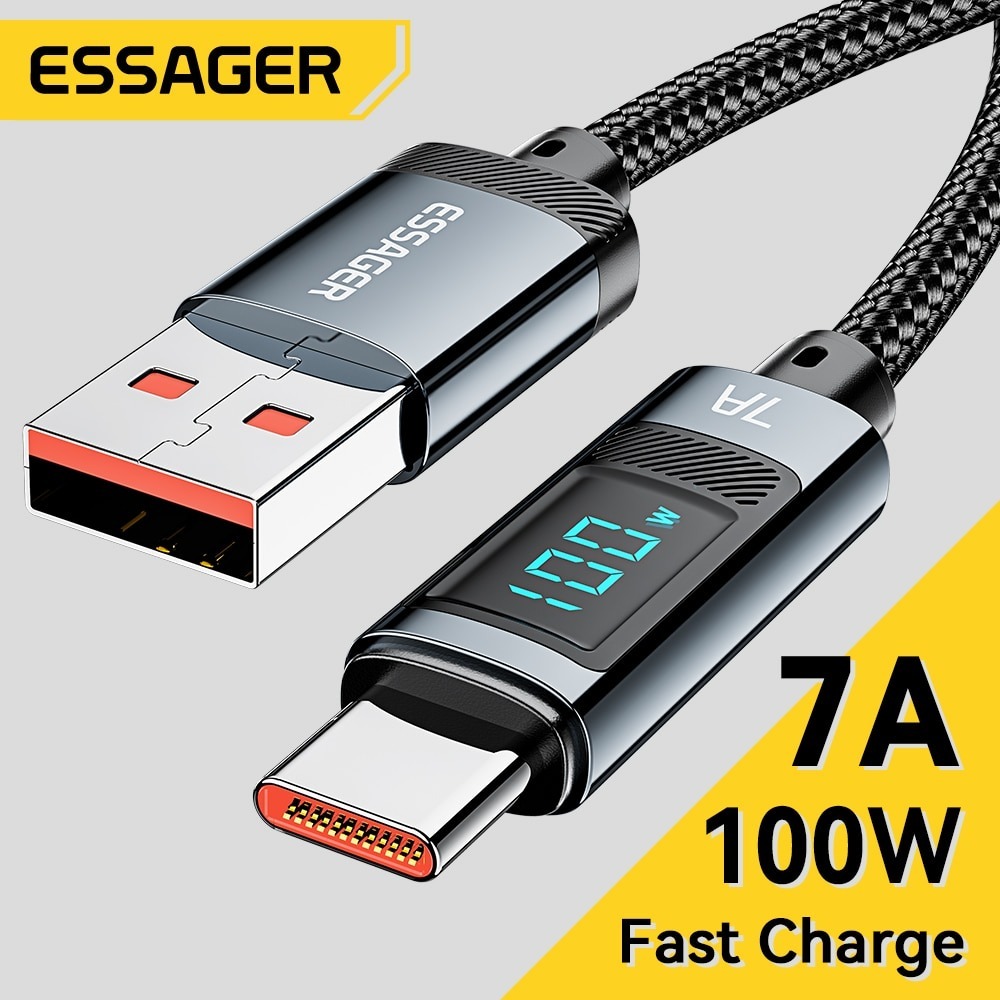 Essager 7A USB Type C Cáp 100W USB C Sạc Dữ Liệu Cho Realme Huawei P40 30 Pro 66W Sạc Nhanh Màn Hình