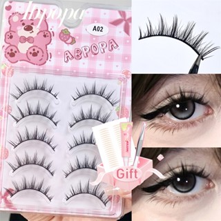 Abpopa A02 Comic Fairy Curly Lông Mi Giả (Quà Tặng Miễn Phí: Keo + Nhíp + Băng Mí Mắt Đôi) Rễ Mềm Trong Suốt Slender Chất Lượng Cao 5 Đôi