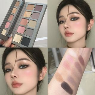 Bảng phấn mắt nhánh gỗ ba màu Herorange Màu đất Độ bão hòa thấp Full Matte Repair Blush Bảng màu toàn diện Gương trang điểm lâu trôi