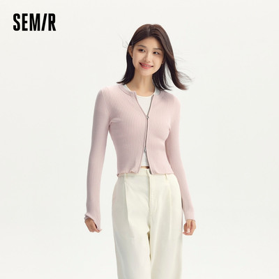 Semir Nữ Dệt Kim Cardigan Ngắn Crop Slim Fit Mùa Thu 2024 Mới Áo Khoác Ngoài Top Đầu Thu