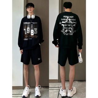 PEAR DODO Áo hoodie cổ tròn in hình Mỹ nam mùa xuân thu dài tay áo hoodie nặng dáng rộng thường ngày áo khoác chui đầu