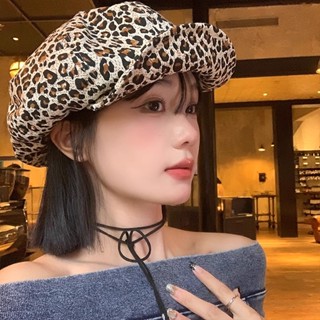 Retro Thiên Niên Kỷ Hot Girl Da Báo In Mũ Nồi Nữ Mùa Hè Phù Hợp Với Chu Vi Đầu Lớn Thể Hiện Mặt Văn Hóa Xiaoya Octag