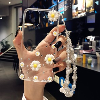 Ốp Điện Thoại Lấp Lánh Cho iPhone 16 Pro Max 11 12 13 14 15 Pro Max XR XS 6 6S 7 8 Plus Vỏ Sang Trọng Bling Kim Cương Vàng Hoa Cúc Trong Suốt Mềm TPU Có Dây Buộc Pha Lê