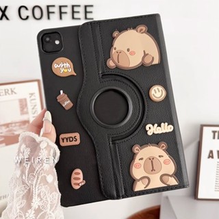 360° Ốp lưng máy tính bảng bằng da lật có thể xoay được với nhãn dán Capybara 3D cho Samsung Galaxy Tab S7 S8 A9 Plus A8 A7 8.7 S2 S3 S4 S9 FE 10.1 10.5 Vỏ 11 Inch