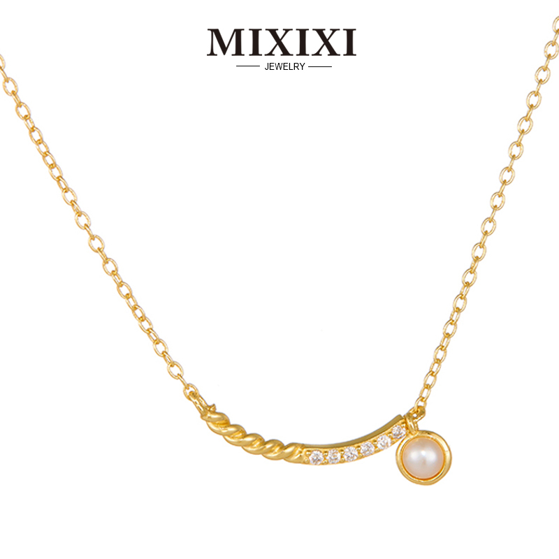 2024 Mixixi necklace for women Simple inlaid pearl pendant 925 silver smile collarbone chain