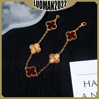 Vòng tay năm bông cỏ bốn lá carnelian chạm khắc