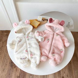 Sanlutoz Dễ Thương Dài Tay Lông Cừu Dày Tập Đi Jumpsuit Hoa Mùa Đông Bé Gái Rompers Ấm Có Mũ Trùm Đầu