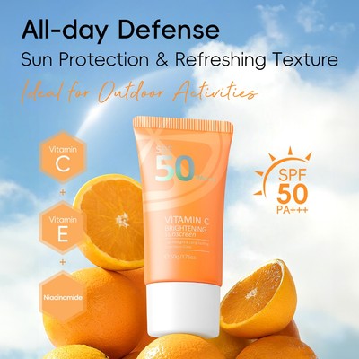 Kem chống nắng làm sáng da LAIKOU Vitamin C Kem chống nắng chống thấm nước SPF50 PA + + + Nhẹ phát sáng phát sáng lâu trôi 50g