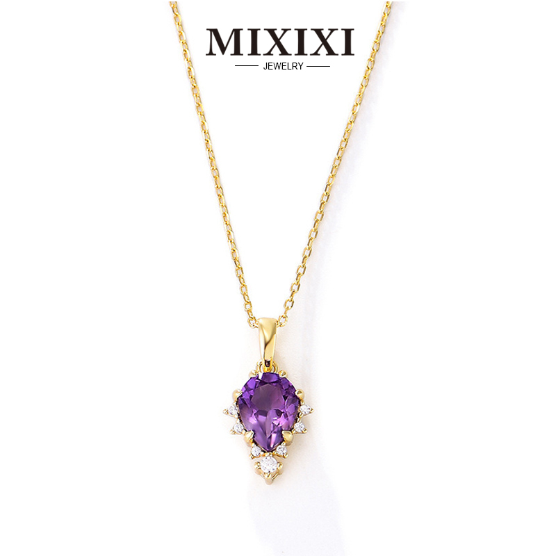 2024 Mixixi necklace for women Fashion natural amethyst pendant necklace 925 silver collarbone chain