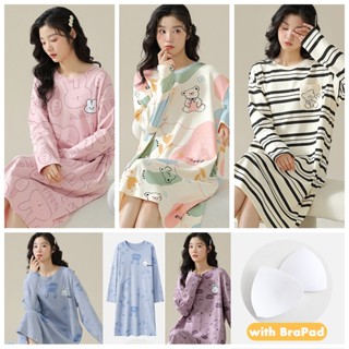  Khuyến mãi mới Váy ngủ nữ Kawaii Đồ ngủ dài tay Áo ngủ mềm mại dành cho nữ Váy ngủ in hình hoạt hình có đệm áo ngực 🍒 ❈ ❈ 🍎 