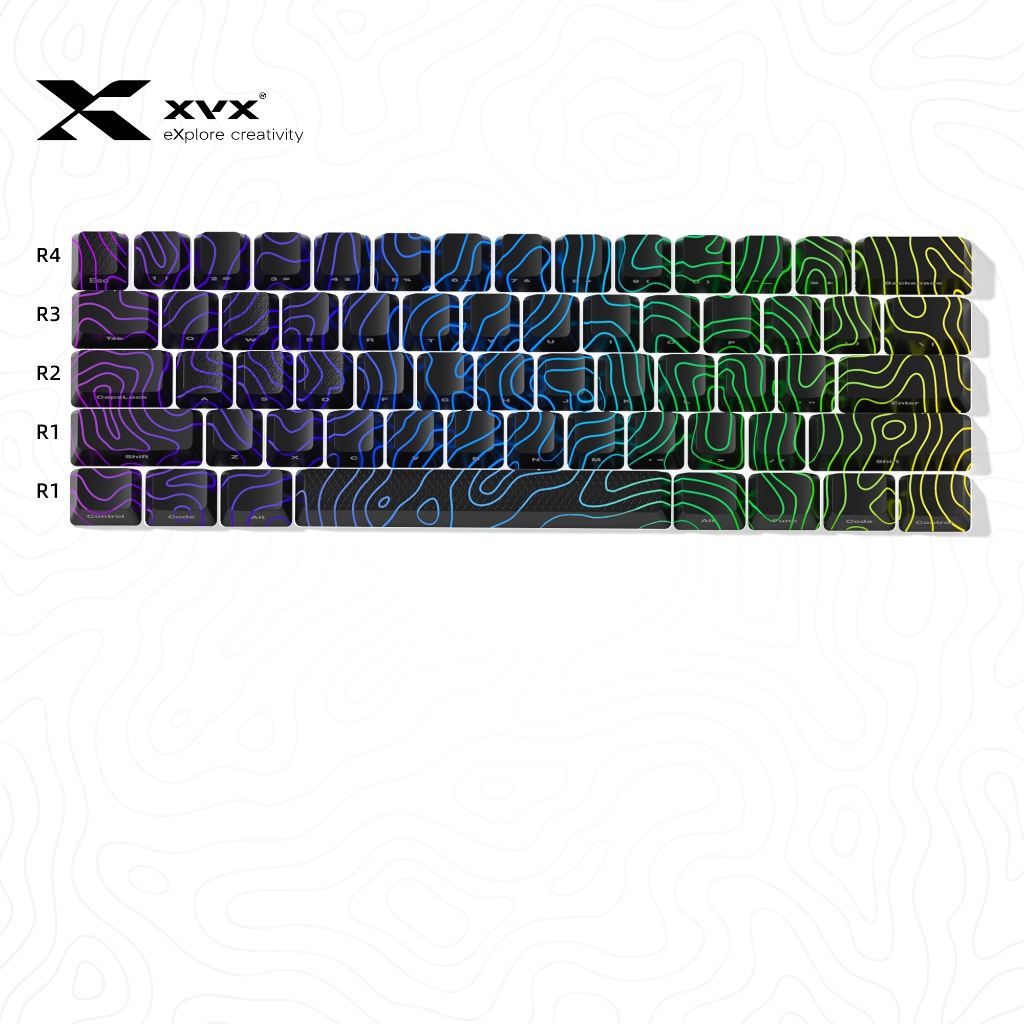 XVX Topographic Phiên bản mới Keycaps Shine Through OEM Profile IMD Tech Đen Trắng để chơi game và q