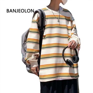 BANJEOLON Áo thun nam sọc dáng rộng