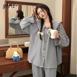 YAMI bộ đồ ngủ Tay áo dài cotton pijama đồ mặc nhà nữ