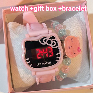 Bộ Quà Tặng Hoạt Hình Dễ Thương Hello Kitty Đồng Hồ Trẻ Em Đơn Giản Silicon LED Đồng Hồ Kỹ Thuật Số Cho Bé Trai Bé Gái Sinh Viên Thường Ngày Trẻ Em Đồng Hồ Đeo Tay Điện Tử