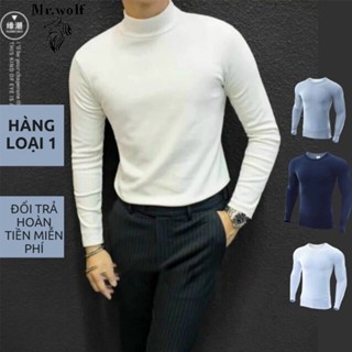 Áo Giữ Nhiệt Nam  Áo Thun Nam Tay Dài Có Cổ Cao Lót Nỉ Cotton Thu Đông Giữ Ấm Thể Thao Cao Cấp Màu Trắng Đen Ghi