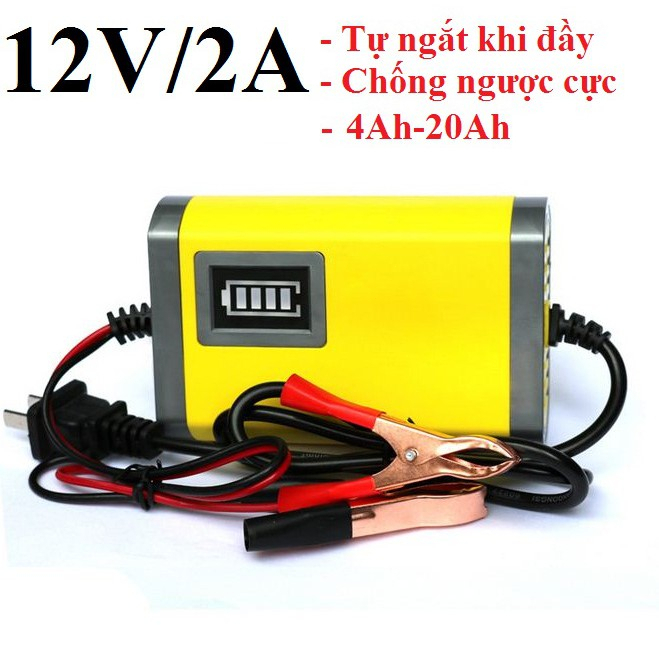Bộ sạc binh ắc quy tự động ngắt 12V 2Ah-20Ah sạc acquy xe máy, có đèn led báo đầy