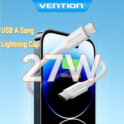 Vention Cáp Type-A to Lightning QC sạc nhanh 2.4A cho Iphone12 Apple iOS iPhone 13 Pro Max iPad AirPods Pro