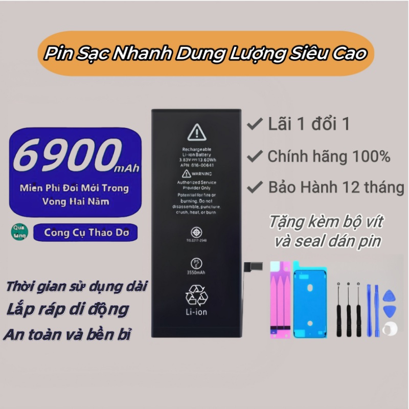 Pin sạc nhanh dung lượng cao cho IP 6 S 7 8 Plus X XR XS Xsm 11 12 Pro Max SE