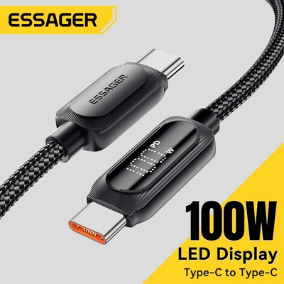 Essager 100W / 60W C-C Cáp sạc dòng điện cao 5A Chip đánh dấu điện tử tích hợp cho Huawei ip15-16