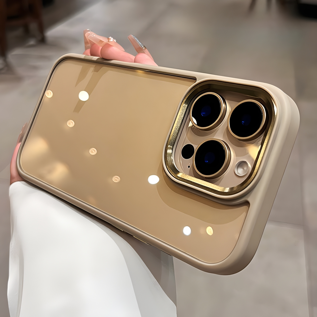 ốp lưng Sang Trọng Sa Mạc Titan Vỏ Kim Loại Ống Kính Chống Sốc Trong Suốt Cho iPhone 16 15 14 13 Pro Max 16 Plus 15pro 16pro Vỏ Trong Suốt