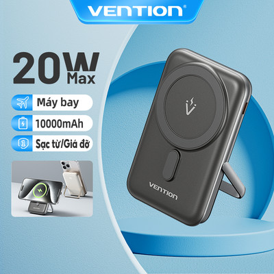 Sạc dự phòng nam châm Vention 10000mAh PowerBank Pin Sạc dự phòng không dây từ tính có sạc nhanh 20w Lightning USB-C USB-A cho Iphone 15 16 Pro Max điện thoại - Hàng Chính Hãng