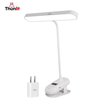 Đèn kẹp bàn Thunlit có đồng hồ 3000mAh có thể sạc lại, bảo vệ mắt, đèn học ký túc xá sinh viên, đèn đọc sách lâu dài