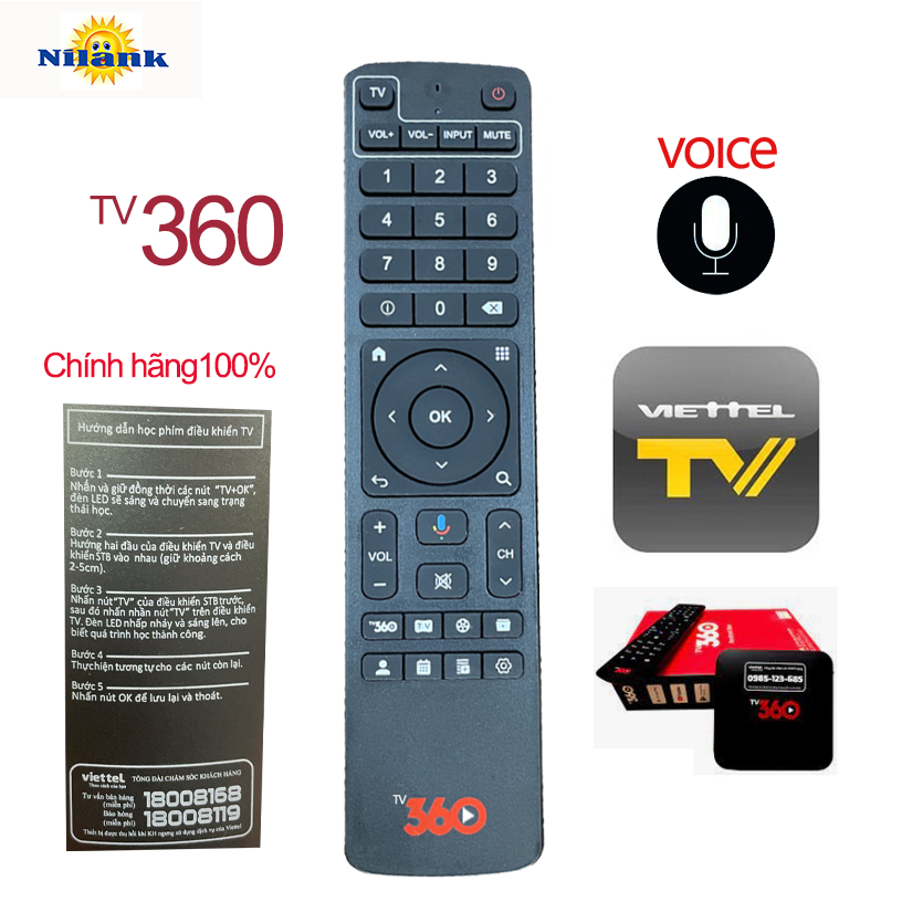 Nilank Remote điều khiển đầu thu Viettel TV360 Box 4K Viettel Android TiVi Box Giọng Nói