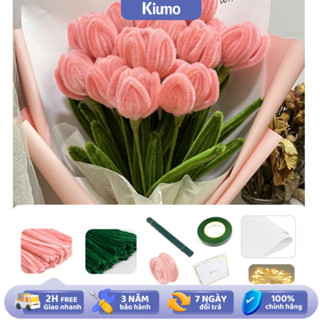  Set Nguyên Liệu Làm Bó Hoa Tulip 15 Bông Bằng Kẽm Nhung Tặng Kèm Đèn Bộ Phụ Kiện DIY Làm Hoa Quà Tặng Sinh Nhật 