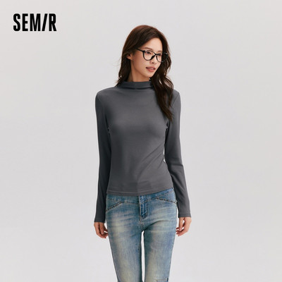 Semir Áo thun dài tay dành cho nữ Semir Cổ cao nửa cổ chống ẩm kháng khuẩn chịu nhiệt 2024 Mùa đông mới Màu trơn Lớp đế lông cừu bó sát