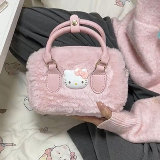 Túi Xách Nữ Lông Nhung Màu Hồng Dễ Hello Kitty Hàn Quốc Túi Đeo Chéo Công Suất Lớn