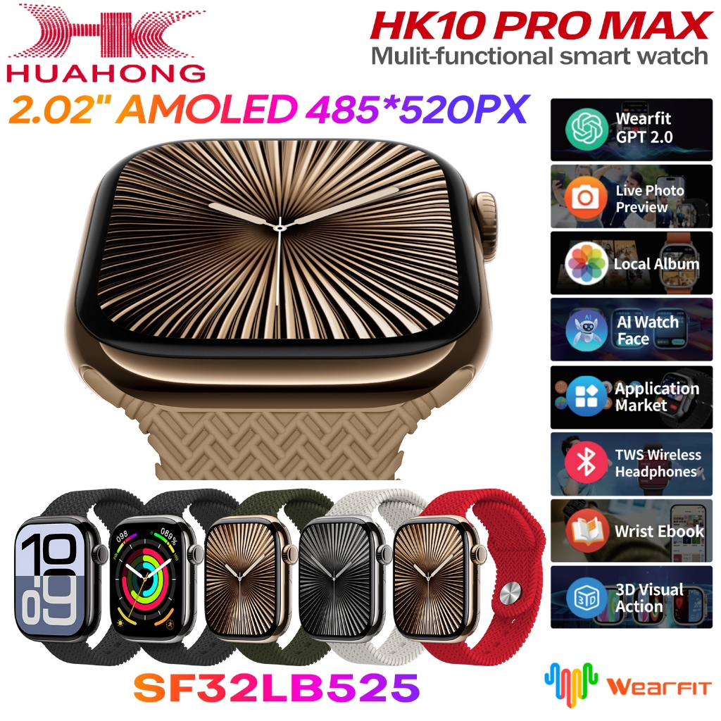 Hk10 Pro Max (Gen6) Đồng hồ thông minh AMOLED S10 Nam Nữ La bàn ChatGPT Cảm biến trọng lực 3D Menu A