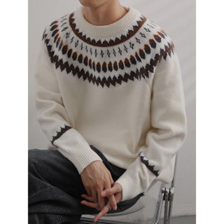 Phong Cách Hàn Quốc Đảo Phil Giáng Sinh Năm Mới Áo Len Hợp Thời Trang Nam Lười Phong Cách Jacquard Tất Cả Trận Đấu Áo Len Dệt Kim Thu Đông