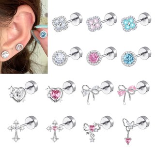  1 PC Hồng Pha Lê Sụn Bông Tai Thép Không Gỉ Bướm Sụn Bông Tai Xoắn Ốc Conch Tragus Xuyên 