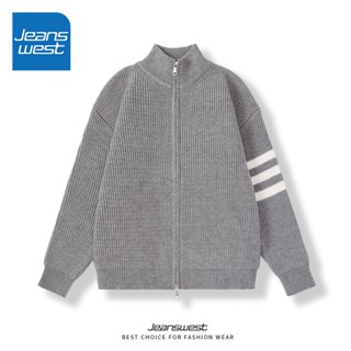 Áo len cardigan nam dệt kim phong cách Hàn Quốc, cổ đứng, có hai túi và khóa kéo, phù hợp mùa đông