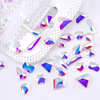 Miếng dán trang trí móng tay bằng đá Rhinestones đáy phẳng kim cương pha lê sáng bóng hình thoi mắt ngựa giọt nước bộ hỗn hợp 50/100 PCS