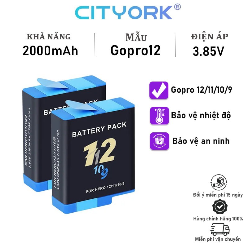 Pin máy ảnh CITYORK Gopro12 / 11 / 10 / 9 Pin giải mã đầy đủ 100% mới