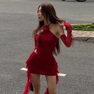 Cutenew Váy Thường Ngày Phù Hợp Với Dây Skinny Chắc Chắn Quấn Mông Ruy Băng Không Đều Nhìn Mỏng Hơn Đa Năng Không Khí Đường Phố Phong Cách 2024 Nóng Mới