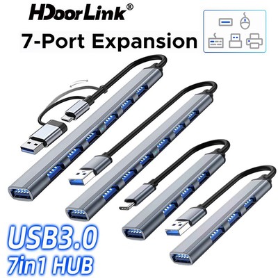 Hub chia cổng HDOORLINK 7 trong 1/ 4 trong 1 USB 3.0 Type C tốc độ cao thích hợp cho chuột và bàn phím máy tính