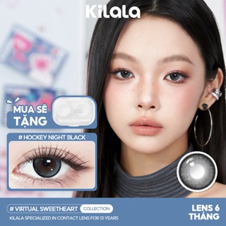 Kính áp tròng Kilala màu đen Psychedelic Black lens cận 6 tháng DIA 14.2mm có độ (0-8) 1 cặp