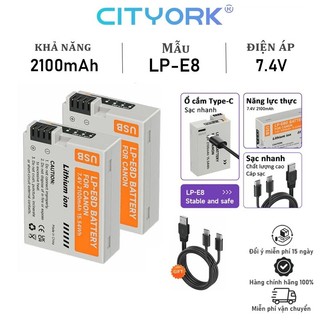  Pin sạc máy ảnh CITYORK LP-E8 LPE8 Sạc USB Canon EOS 550D 600D 650D 700D X4 x7i 