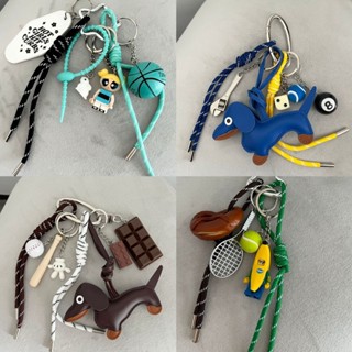 Ban Đầu Thiết Kế Túi Phụ Kiện Dây Mặt Dây Tự Làm Móc Khóa Độc Đáo Họa Tiết Hoạt Hình miu Series Dachshund Túi Da Mặt Dây Chuyền Dây Bện Thời Trang Cặp Đôi Móc Khóa Túi Mặt Dây Chuyền Dây Leo Màu