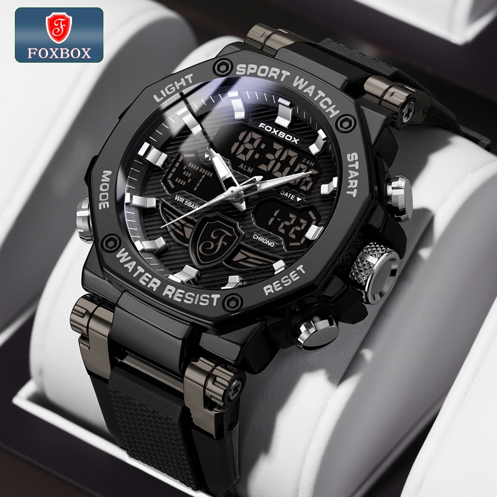 Đồng hồ FOXBOX dành cho nam LED thể thao chống nước Đồng hồ đeo tay silicon điện tử Ngày đồng hồ báo