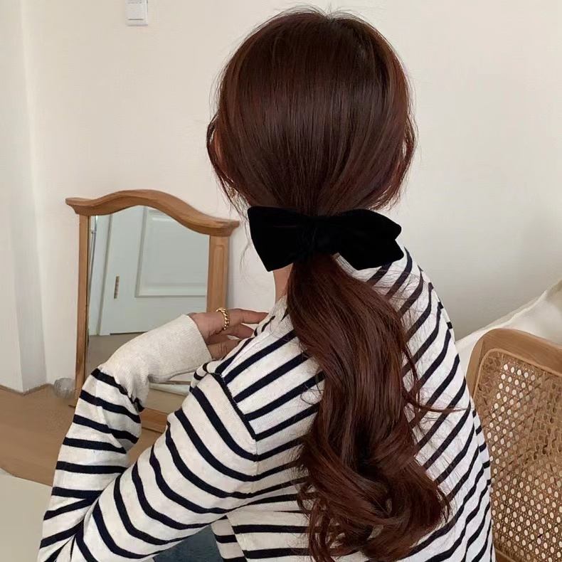 Hàn Quốc Hàn Quốc Nơ Đen Thắt Nơ Scrunchy Dây Buộc Tóc Nữ Dây Buộc Tóc Nhung Cao Cấp Đuôi Ngựa Dây B