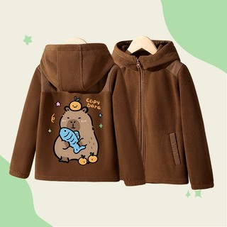 [110-160] Áo Hoodie bé trai, Áo len có dây kéo lông cừu cho trẻ em Capybara In Unisex