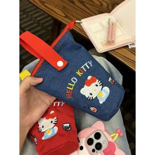 Họa tiết mèo con dễ thương Túi bút thêu họa tiết hoạt hình Túi đựng đồ trang điểm di động bằng vải canvas thời trang dành cho nữ